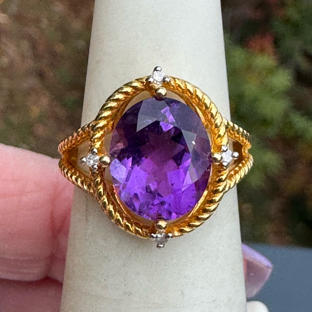 925 Gold Vermeil Rope Amethyst Ring
